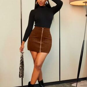Brown Corduroy Pencil Skirt